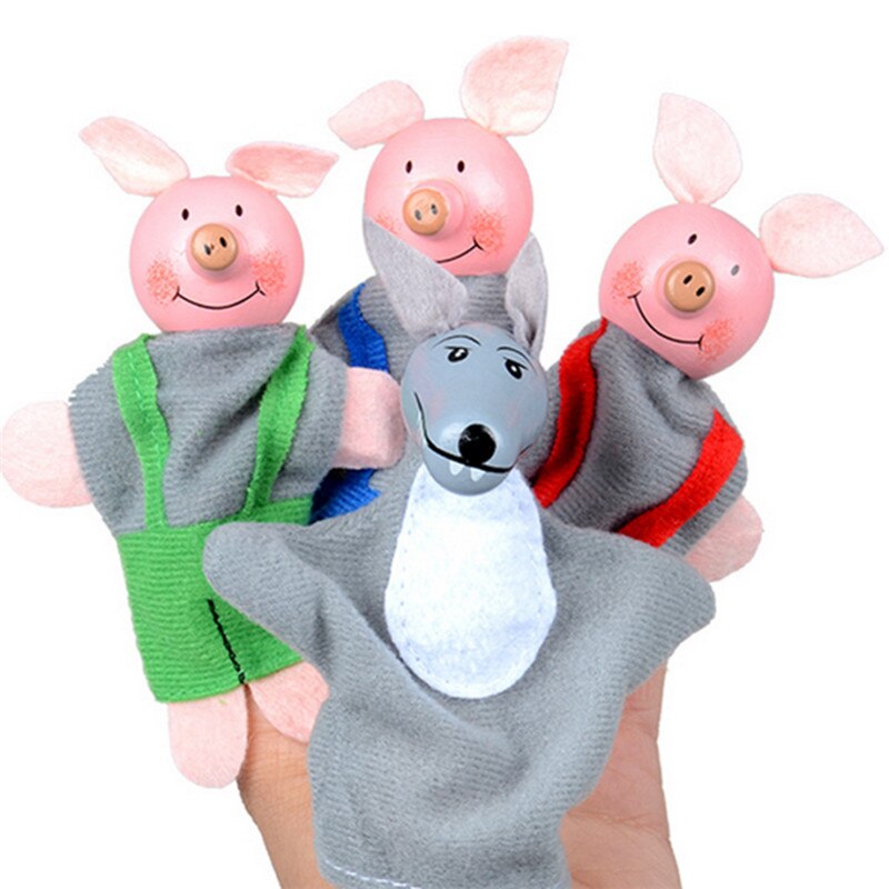 4 pcs 세 작은 돼지와 늑대 손가락 인형 손 인형 크리스마스 선물 장난감 손가락 인형
